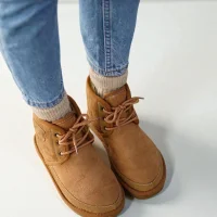 Bağcıklı Kışlık Süet İçi Kürklü Kadın Bot - Taba