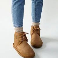 Bağcıklı Kışlık Süet İçi Kürklü Kadın Bot - Taba