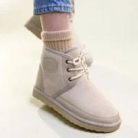 Lace-up Winter Suede Fur Lined Womens Boots - Beige
