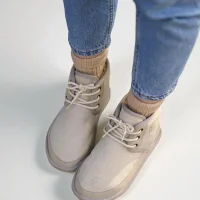 Lace-up Winter Suede Fur Lined Womens Boots - Beige