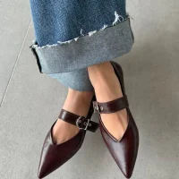 Brano Kadın Kemer Detay Deri Babet Bordo