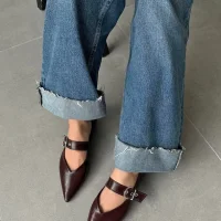 Brano Kadın Kemer Detay Deri Babet Bordo