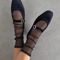 Burny Kadın Kemer Detay Kadife Babet Siyah