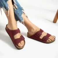 Terra Bordo Deri Tozu Günlük Terlik - Dikişli, Ortopedik, Konforlu