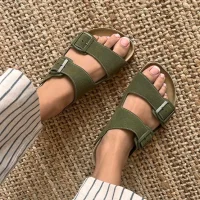 Terra Haki Deri Tozu Günlük Terlik - Dikişli, Ortopedik, Konforlu