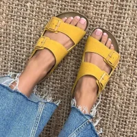 Terra Sarı Deri Tozu Günlük Terlik - Dikişli, Ortopedik, Konforlu