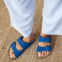 Terra Mavi Deri Tozu Günlük Terlik - Dikişli, Ortopedik, Konforlu