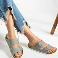 Terra Gri Deri Tozu Günlük Terlik - Dikişli, Ortopedik, Konforlu