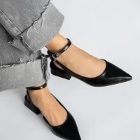 Edel Kadın Deri Topuklu Ayakkabı Parlak Siyah