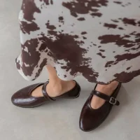 Jin Kadın Kırışık Deri Babet Kahve