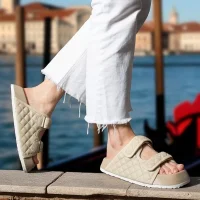 Kapitone Cırtlı Ev Dış Mekan Kadın Terlik – Bej