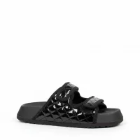 Kapitone Cırtlı Ev Dış Mekan Kadın Terlik – Parlak Siyah