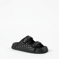 Quilted Velcro Womens Outdoor Slippers – Black