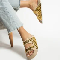 Kapitone Tokalı Ev Dış Mekan Kadın Terlik – Altın