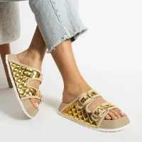 Kapitone Tokalı Ev Dış Mekan Kadın Terlik – Altın