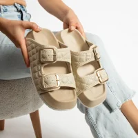 Kapitone Tokalı Ev Dış Mekan Kadın Terlik – Bej