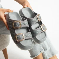 Kapitone Tokalı Ev Dış Mekan Kadın Terlik – Gri