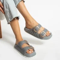 Kapitone Tokalı Ev Dış Mekan Kadın Terlik – Gri