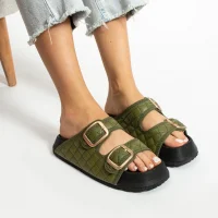 Kapitone Tokalı Ev Dış Mekan Kadın Terlik – Haki