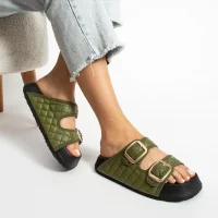 Kapitone Tokalı Ev Dış Mekan Kadın Terlik – Haki