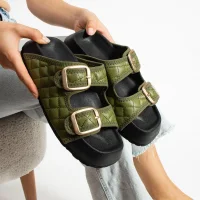 Kapitone Tokalı Ev Dış Mekan Kadın Terlik – Haki