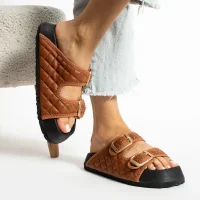 Kapitone Tokalı Ev Dış Mekan Kadın Terlik – Kahve