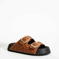 Kapitone Tokalı Ev Dış Mekan Kadın Terlik – Kahve