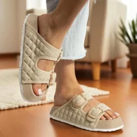 Kapitone Tokalı Ev Dış Mekan Kadın Terlik – Bej