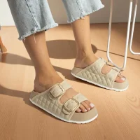 Kapitone Tokalı Ev Dış Mekan Kadın Terlik – Bej