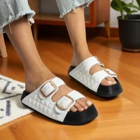 Kapitone Tokalı Ev Dış Mekan Kadın Terlik – Beyaz