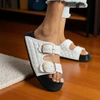 Kapitone Tokalı Ev Dış Mekan Kadın Terlik – Beyaz