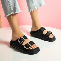 Kapitone Tokalı Kadın Ev Dış Mekan Terlik – Siyah