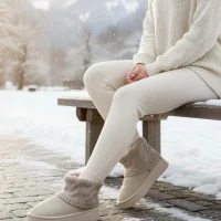 Kazaklı Süet Kalın Taban Kışlık İçi Kürklü Kadın Bot - Bej