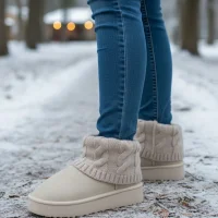 Kazaklı Süet Kalın Taban Kışlık İçi Kürklü Kadın Bot - Bej