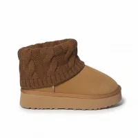 Kazaklı Süet Kalın Taban Kışlık İçi Kürklü Kadın Bot - Taba