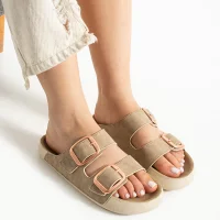 Lena Bej Kadın Terlik – Ortopedik, Hafif, Kaymaz Taban