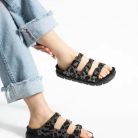 Vento Kadın 3 Tokalı Anatomik Taban Terlik - Leopar Gri