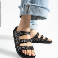 Vento Kadın 3 Tokalı Anatomik Taban Terlik - Leopar Gri