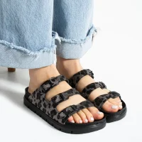 Vento Kadın 3 Tokalı Anatomik Taban Terlik - Leopar Gri