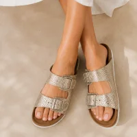 Luxe Çift Tokalı Kadın Terlik - Altın