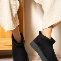 High Mini Classic Suede Fur-Lined Womens Boots - Black