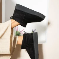 High Mini Classic Suede Fur-Lined Womens Boots - Black