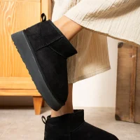 High Mini Classic Suede Fur-Lined Womens Boots - Black