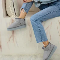 Yüksek Mini Classic Süet İçi Kürklü Kadın Bot - Gri