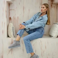 Yüksek Mini Classic Süet İçi Kürklü Kadın Bot - Gri