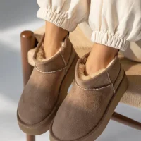 High Mini Classic Suede Womens Boots with Fur Lining - Fawn