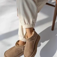 High Mini Classic Suede Womens Boots with Fur Lining - Fawn