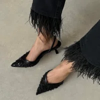 Mony Kadın Pul Detay Topuklu Ayakkabı Siyah Şık Abiye Stiletto