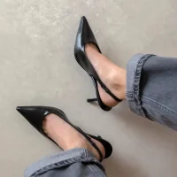 Reya Kadın Kırışık Deri Topuklu Ayakkabı Siyah