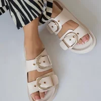 Samira Kadın Terlik Bej – Kaymaz Taban, Yazlık ve Rahat Ortopedik Model